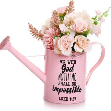 Galvanized Metal Watering Can 1.6L with Christian Bible Verses for Indoor Outdoor Plants Pink New