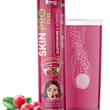 1MG Skin Pro Fizz Effervescent Tablets 20 Count Cranberry Flavor for Skin Whitening and Glowing Skin