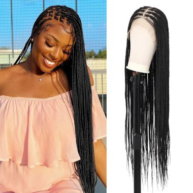 36 Inch HD Full Lace Knotless Braided Wig for Women Black Premium Synthetic Natural Looking