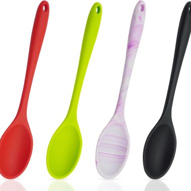 4-Piece 10.6 Inch Large Silicone Cooking Spoons Set Heat Resistant Non-Stick Basting and Serving
