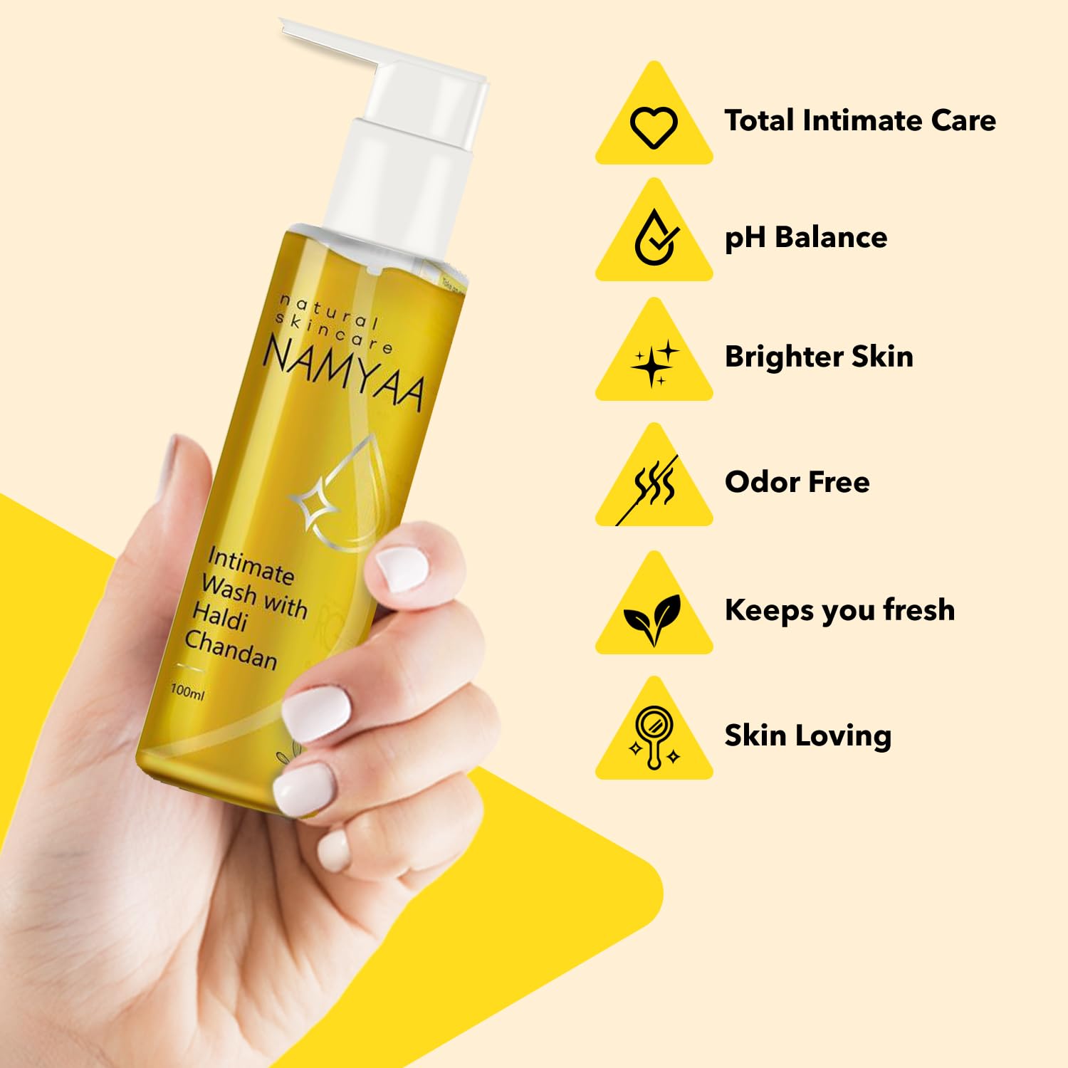 Namyaa Haldi Chandan Intimate Wash Germ Odour Protection pH Balanced 100g Pack of 3 - Image 2