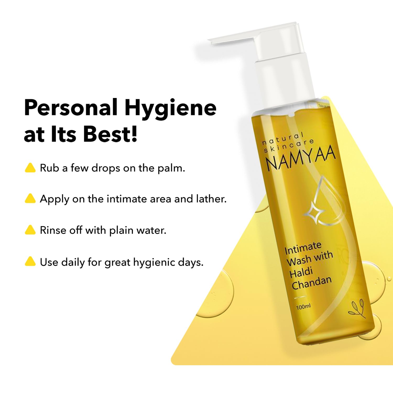 Namyaa Haldi Chandan Intimate Wash Germ Odour Protection pH Balanced 100g Pack of 3 - Image 5