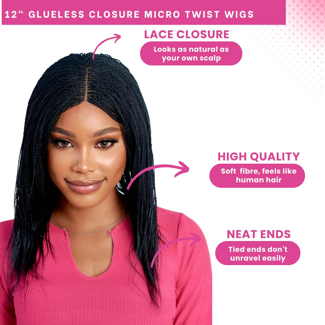Micro Million Twist Wig 12 Inches Color 1 Ultra Thin Synthetic Hand Braided for Black Women - Image 2