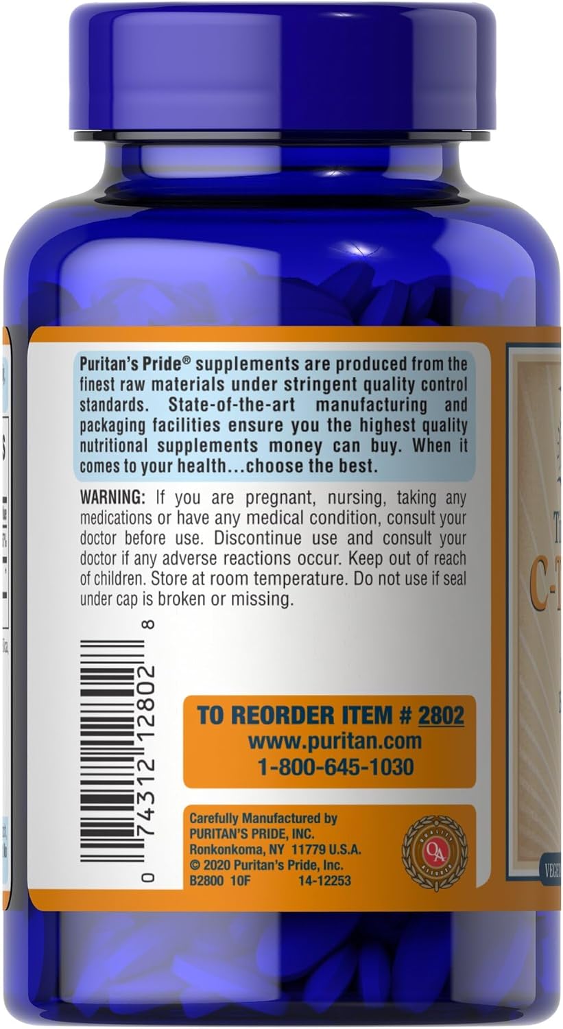 Puritan's Pride Vitamin C 1500mg Caplets with Rose Hips, 100 Count Bottle - Image 2