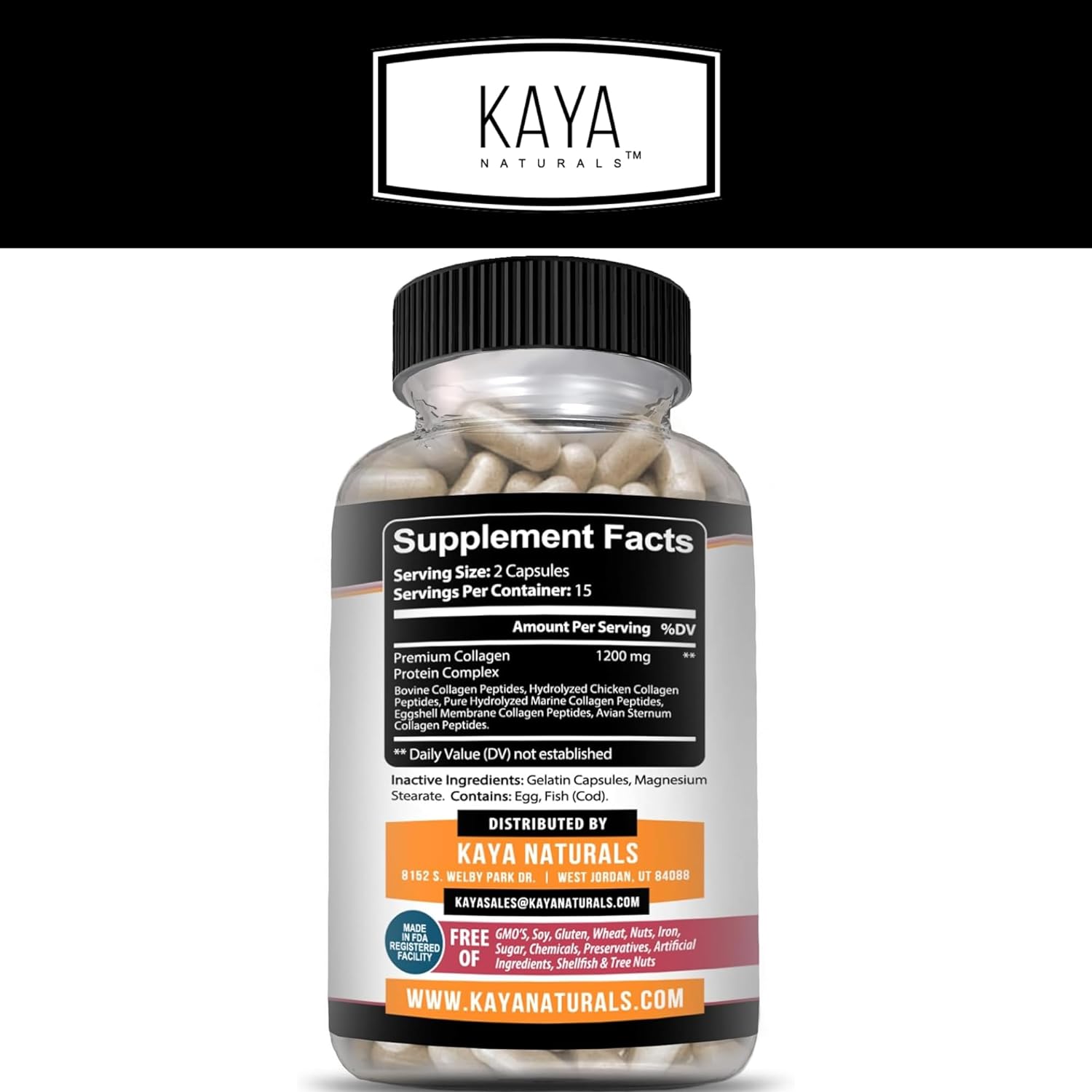 Kaya Naturals Multi Collagen Peptides Powder for Women and Men - 30 Count Capsules for Hair, Skin, Nails, Anti-Aging - Image 2