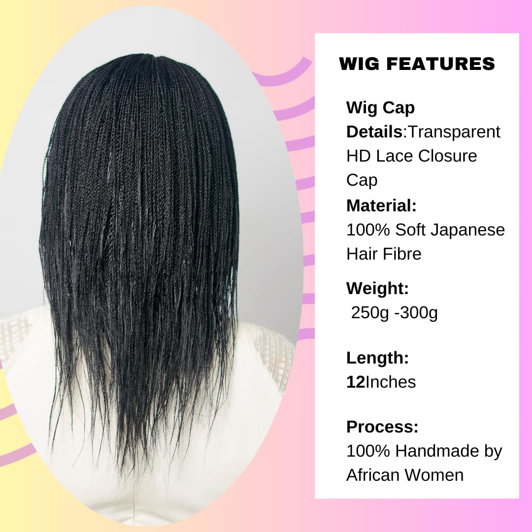 Micro Million Twist Wig 12 Inches Color 1 Ultra Thin Synthetic Hand Braided for Black Women - Image 4