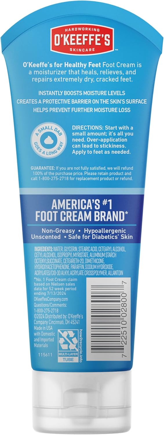 O'Keeffe's Healthy Feet Foot Cream 3 oz Tube 2 Pack Cracked Dry Feet Repairing Skincare - Image 8