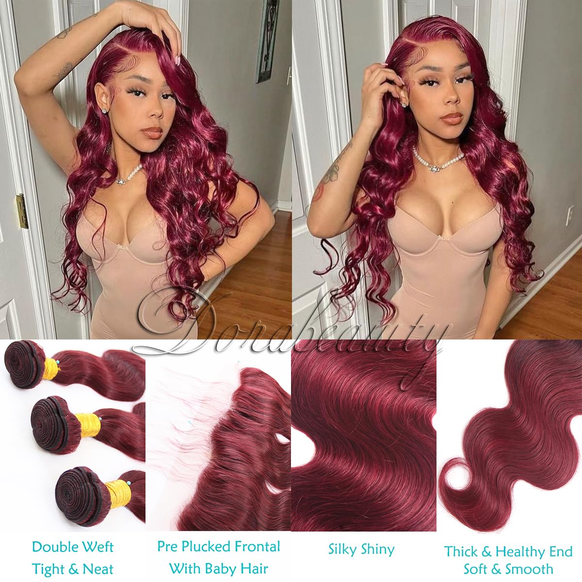 10 12 14 16 inch Burgundy 4x4 Body Wave Lace Closure Human Hair Bundles - Image 2