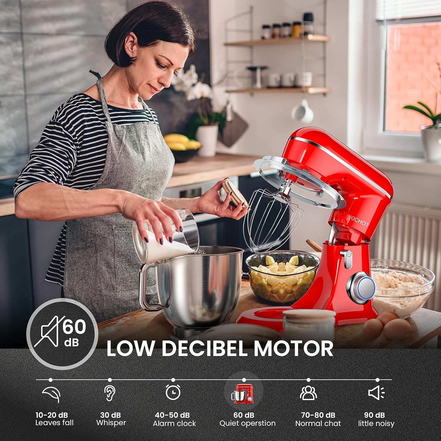 KICHOT 4.8 Qt Red Tilt-Head Stand Mixer 10-Speed Household Dough Mixer with Attachments - Image 7