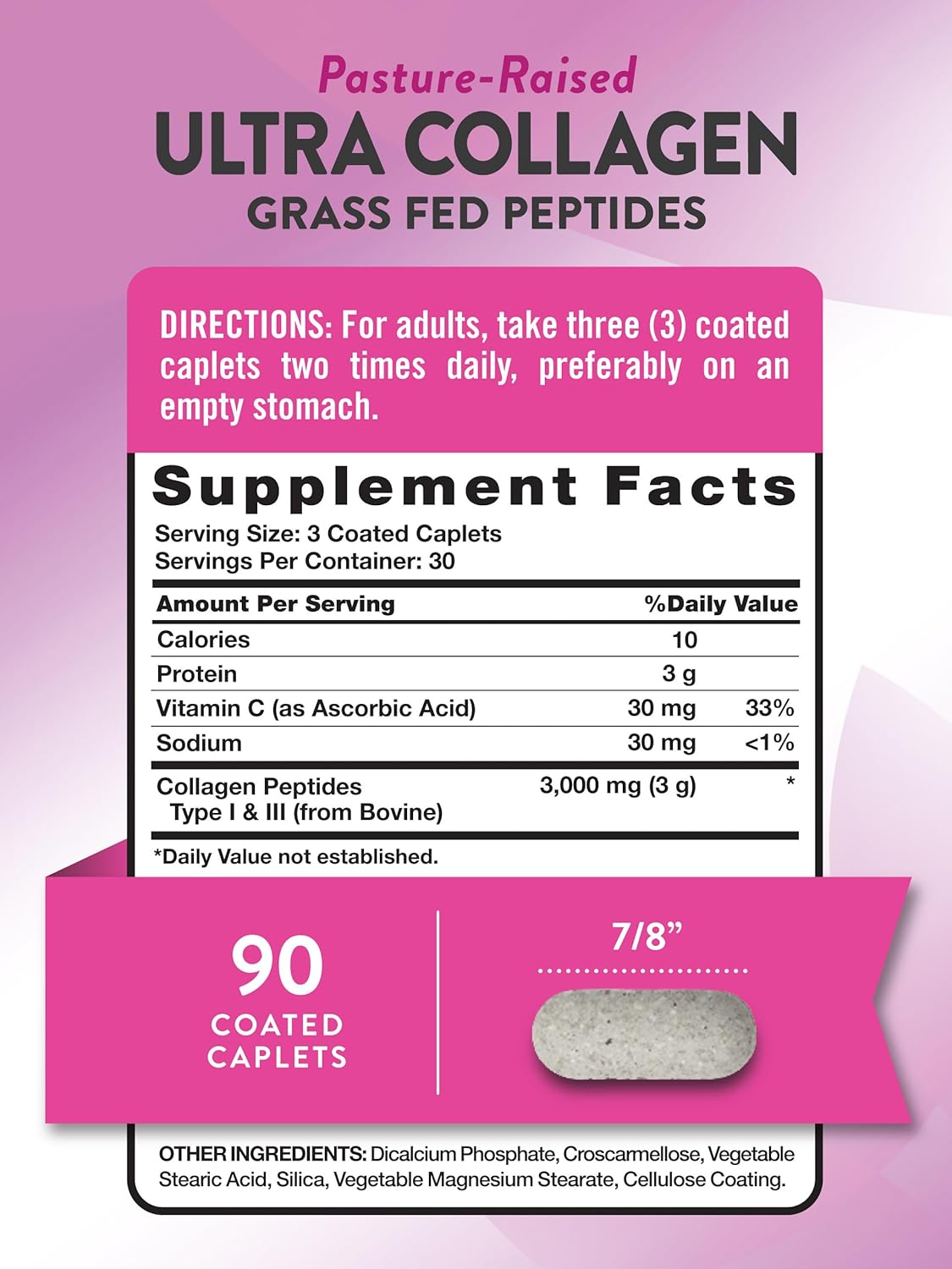 Nature's Truth Collagen Peptides Type 1 & 3 Supplement 90 Caplets with Vitamin C Grass Fed Non-GMO - Image 2
