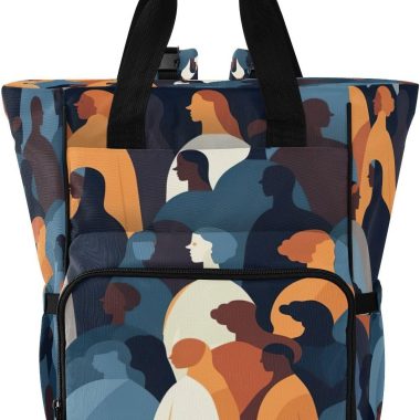 African Print Large Capacity Waterproof Baby Diaper Backpack with Insulated Pockets and Stroller Straps