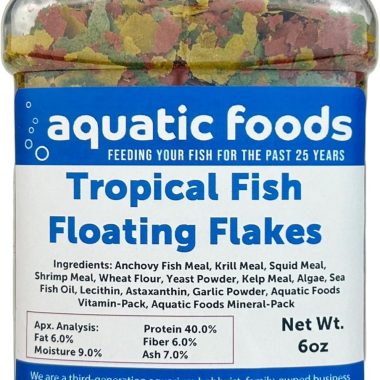 Aquatic Foods Premium Tropical Fish Flakes 6oz Medium Jar for Community Cichlid Pond Fish