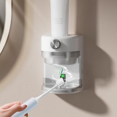 White Automatic Electric Toothpaste Dispenser with Adjustable Volume for Kids and Adults