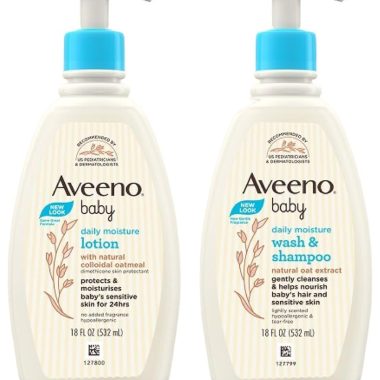 Aveeno Baby Daily Moisture Wash & Shampoo 532ml and Lotion 532ml Set Sensitive Skin 24 Hour Protection