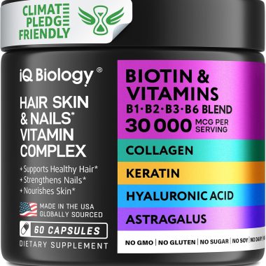 Biotin 10,000 mcg Hair Growth Supplement with Collagen and Keratin for Thinning Hair - 60 Capsules