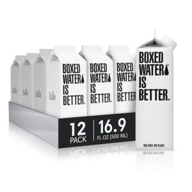 Boxed Water 16.9 oz 12 Pack Purified Plant-Based Eco-Friendly Recyclable Cartons