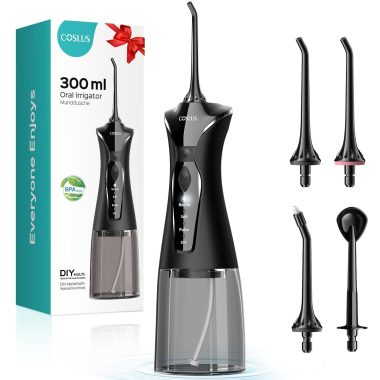 COSLUS Cordless Portable Dental Water Flosser 300ML Tank 4 Modes IPX7 Black C30