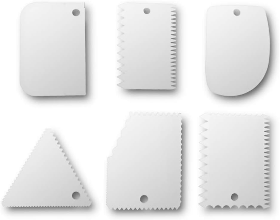 6 Piece White Plastic Cake Scraper Set for Professional Baking and Decorating
