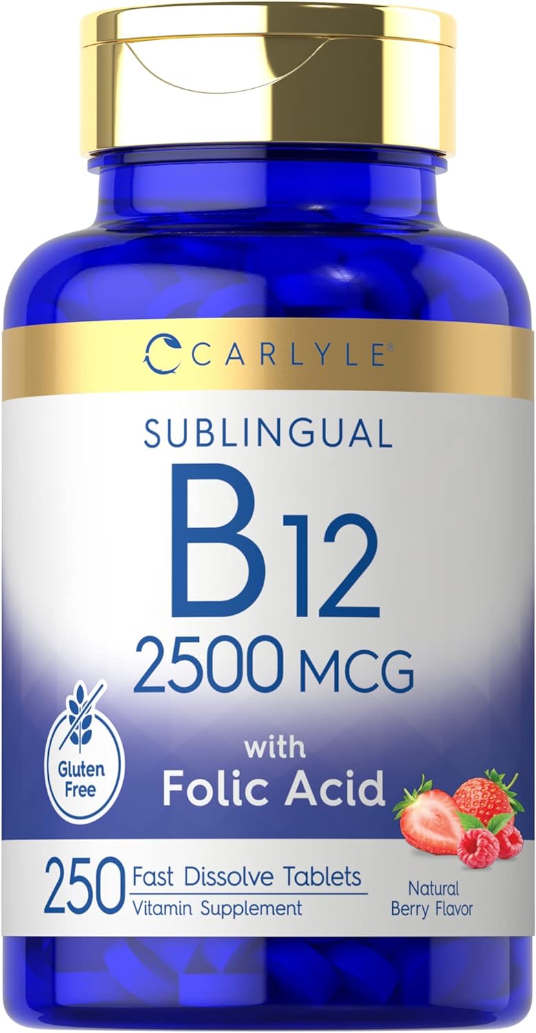 Carlyle Vitamin B12 Sublingual 2500 mcg 250 Fast Dissolve Tablets Natural Berry Flavor Vegetarian