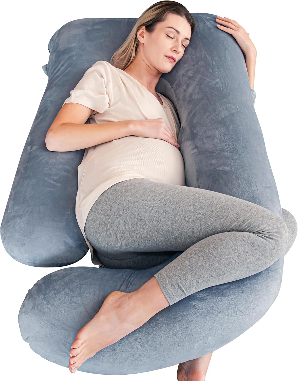 Cute Castle Jumbo 57 Inch Grey U-Shape Maternity Pregnancy Pillow with Removable Cover for Adult Sleeping