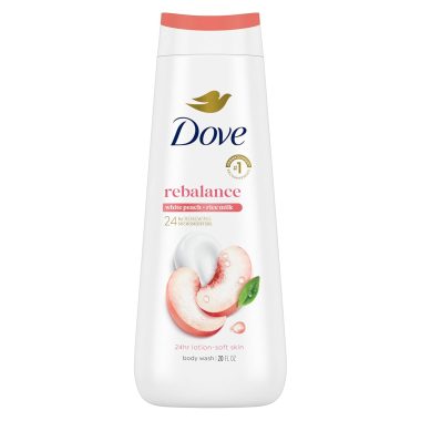 Dove Rebalance White Peach & Rice Milk Body Wash 20 oz for 24hr Lotion-Soft Skin, Sulfate & Paraben Free