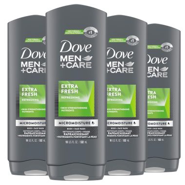 Dove Men+Care Extra Fresh 4-Pack Body Wash for Men, 18 oz Bottles