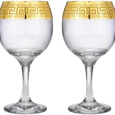 Set of 6 8.8 oz Greek Key European Grade Wine Glasses Dishwasher Safe