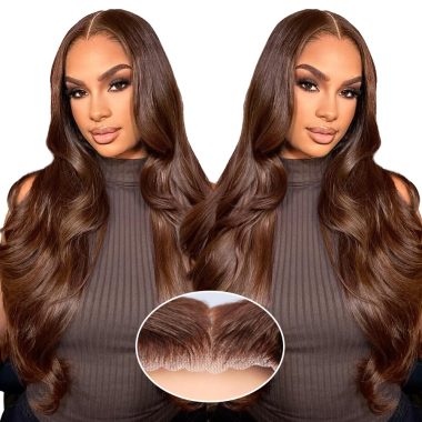 26 Inch Chocolate Brown 220% Density Body Wave Human Hair Wig with Baby Hair