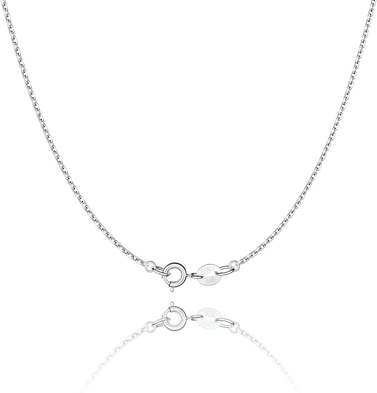 Jewlpire 1.1mm Sterling Silver Cable Chain Necklace for Women, Italian Quality, Spring-Ring Clasp, 16 Inch