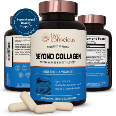 Live Conscious Multi Collagen Capsules Types I, II, III, V, X Hydrolyzed Blend with Biotin Vitamin C 90 Count