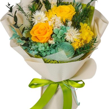Loveliome Preserved Yellow Real Flowers Bouquet, Natural Long Lasting Eternal Roses for Anniversary and Birthday Gifts