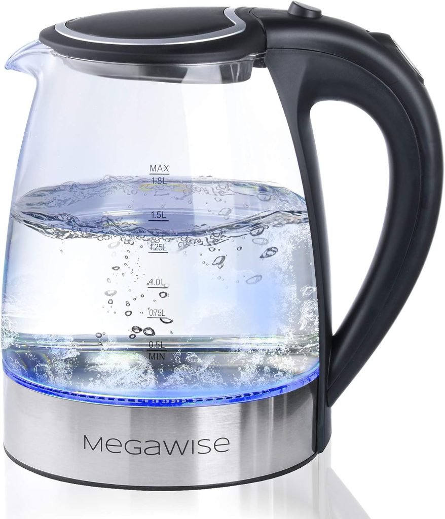 MEGAWISE 1.8L Glass Electric Kettle 1000W with Auto Shut-Off BPA Free Cordless Fast Boil