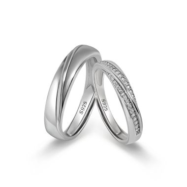 Meissa 2Pcs Adjustable Sterling Silver Couple Wedding Bands for Men Women Size 3-10