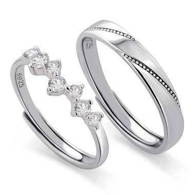 Meissa Sterling Silver Adjustable Couple Ring Set Personalized for Men and Women Wedding Engagement Anniversary