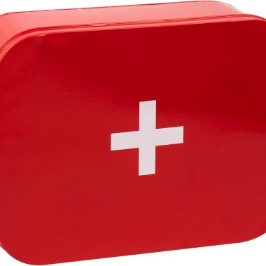Mind Reader Red Metal First Aid Box Emergency Kit Medical Organizer Wall Mountable 12.25" L