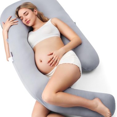 Momcozy Dreamlign U Pro Pregnancy Pillow Grey 50-72 Inch Full Body Maternity Support Pillow Cooling Cover