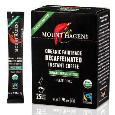 Mount Hagen Organic Fair-Trade Decaf Instant Coffee Sticks 25 Count Medium Roast Arabica