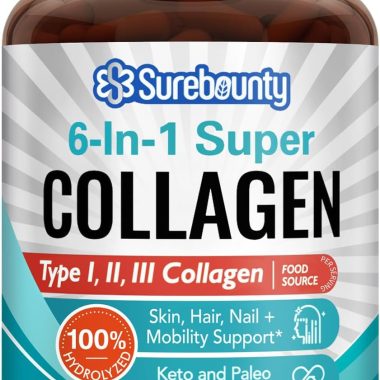 6-in-1 Multi Collagen Complex Capsules with Vitamin C, Hyaluronic Acid, Biotin, Turmeric, Black Pepper for Keto Diet 90 Count