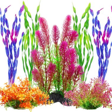 MyLifeUNIT 7-Piece Plastic Artificial Aquarium Plants Pack Style A for Fish Tank Decorations