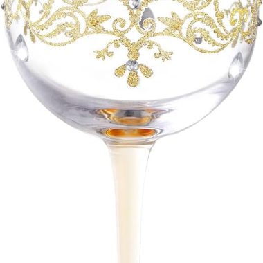 NymphFable Artisan Painted Colorful Wine Glass with Golden Crown, 15oz Personalized Gift for Celebrations