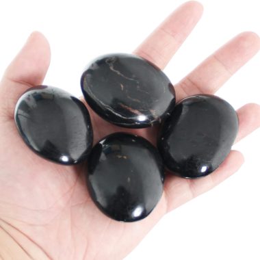 Orientrea Black Tourmaline Palm Stones Set 4 Pcs Smooth Healing Crystal Pocket Worry Stones
