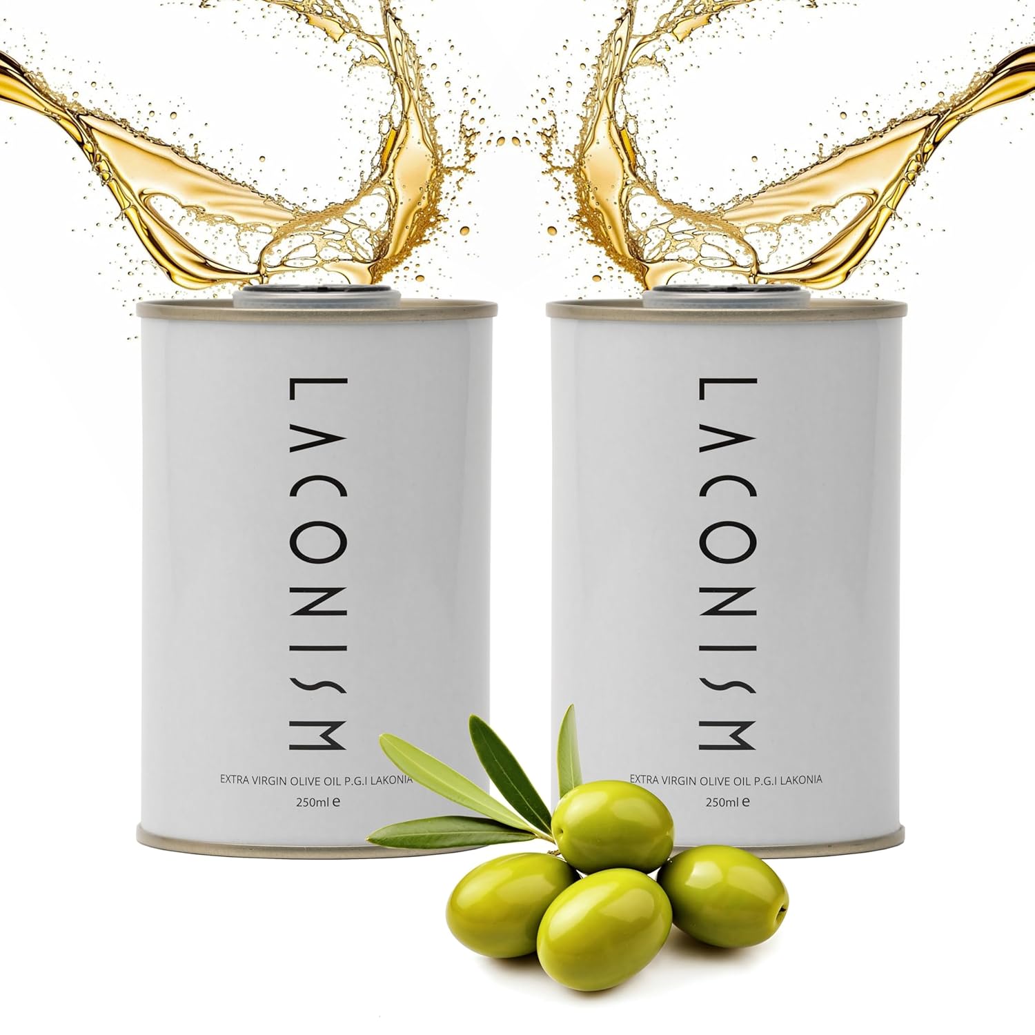 Two 250ml Tins Extra Virgin Olive Oil, Cold Pressed Intense Flavor, Polyphenol Rich from Laconia