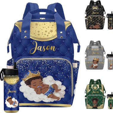 Custom Crown Newborn Baby Boy Personalized Diaper Bag Multi-function Outdoor Backpack with Thermal Pockets