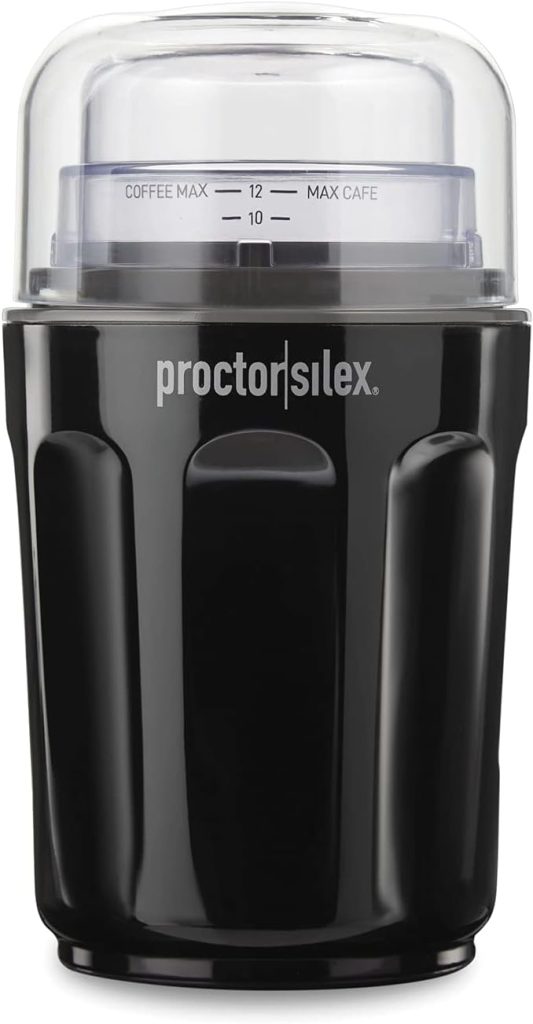 Proctor Silex Quiet Coffee Grinder with Stainless Steel Blades 12 Cup Capacity Black