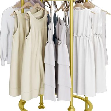 Gold Round Garment Rack Floor Standing Iron Clothes Hanging Display for Malls Boutiques