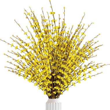 10 Pcs 29.5" Long Yellow Artificial Jasmine Flower Bouquet Dry Branches Home Decor
