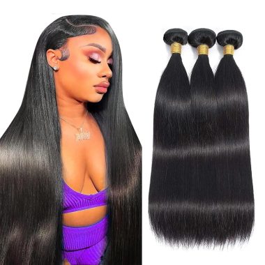 16 Inch Brazilian Virgin Straight Human Hair Bundles Natural Black 3pc Deal