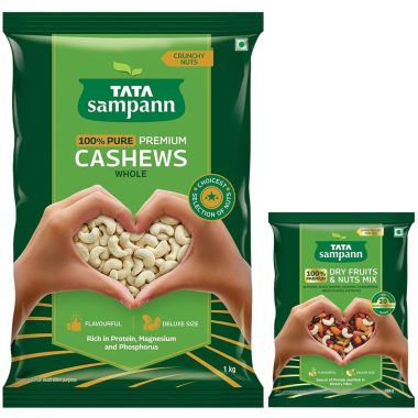 Tata Sampann Pure Whole Cashews 1kg Value Pack & Dry Fruits Nuts Mix 200g