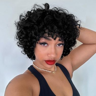 WIGER 8 Inch Loose Bouncy Rose Curly Human Hair Wig with Bangs for Black Women
