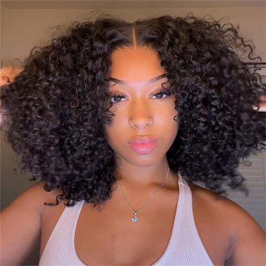 Wiggins 14 Inch Curly Human Hair Glueless Lace Front Wig Pre Plucked Bleached Knots Pre Cut Lace